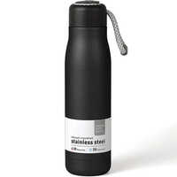 Stainless Steel Vacuum Sports Bottle - 500 Ml, Matte Black | Durable Screw Cap, Double-wall Insulation For Temperature Retention