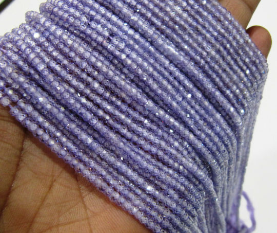 Lavender color Cubic Zirconia Rondelle Faceted Beads 3mm Strand 13 inch long