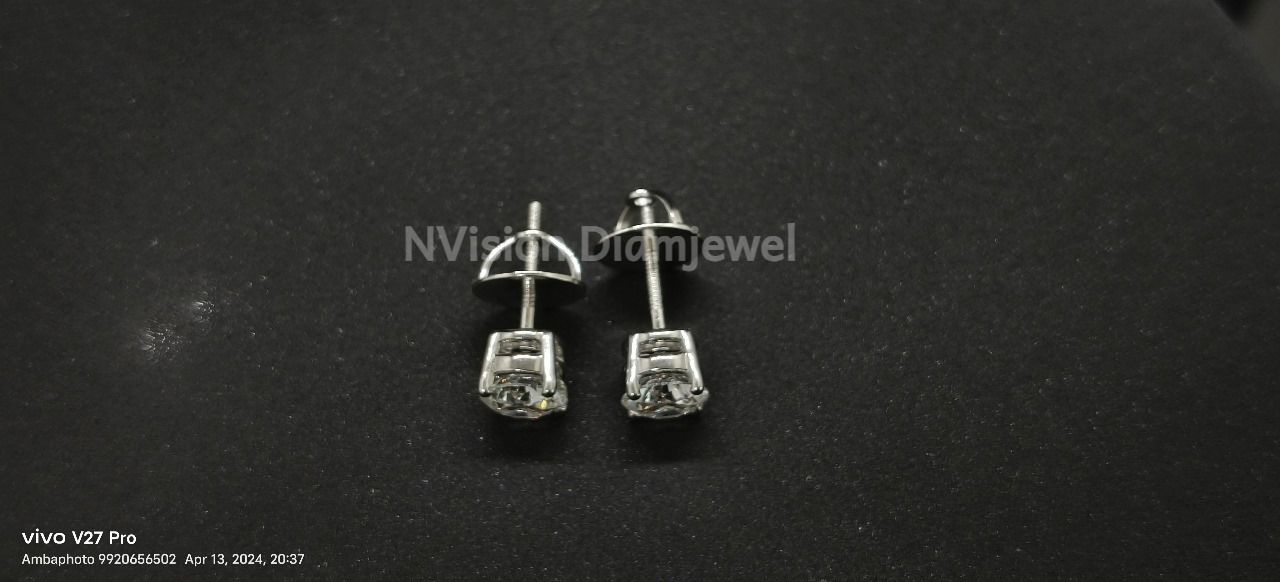 Natural Diamond Spark Solitaire White Gold Earrings