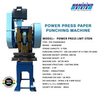 Namibind Die Changeable Power Press Punching Machine 5 Ton Capacity, 140-150 Sheets Per Punch
