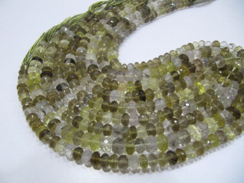 Natural Bio Lemon Quartz Rondelle Faceted Beads 8-10mm String 10''Long