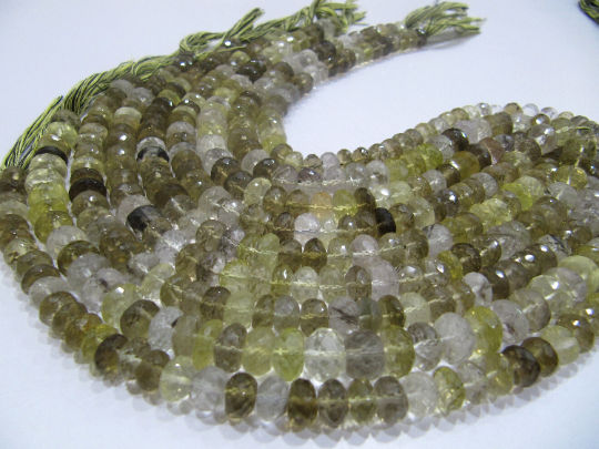 Natural Bio Lemon Quartz Rondelle Faceted Beads 8-10mm String 10''Long