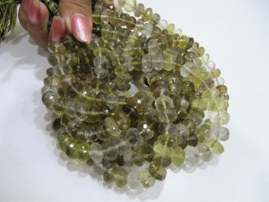 Natural Bio Lemon Quartz Rondelle Faceted Beads 8-10mm String 10''Long