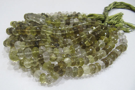 Natural Bio Lemon Quartz Rondelle Faceted Beads 8-10mm String 10''Long