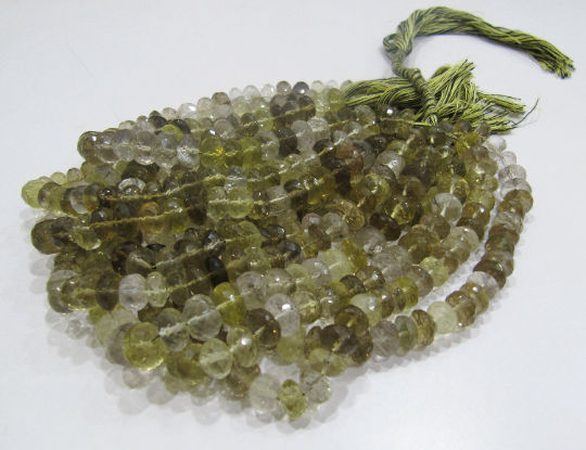 Natural Bio Lemon Quartz Rondelle Faceted Beads 8-10mm String 10''Long