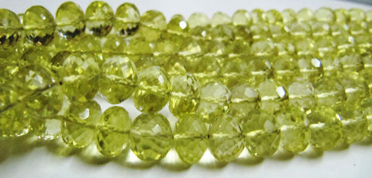 Natural Lemon Quartz Rondelle Faceted 7 to 10mm beads Strand 8 inches long