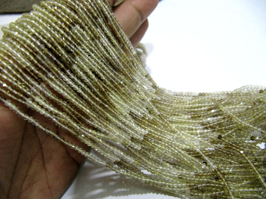 Natural Bio Lemon Quartz 2.5mm Rondelle faceted Strand 13 Inches Long