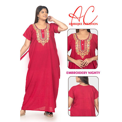 Cotton Embroidery Nighty Gown