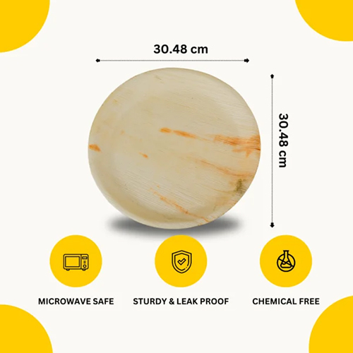 12 Inch Areca Leaf Round Plate