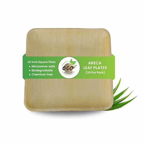 10 Inch Areca Leaf Square Plate - Color: Beige