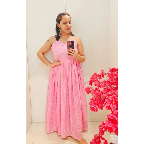Ladies Bandhani Cotton Dress - Color: Pink