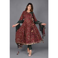 Ladies Fancy Anarkali Suit - Color: Maroon And Green