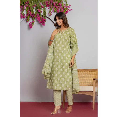 Ladies 100% Cotton Suit - Color: Green