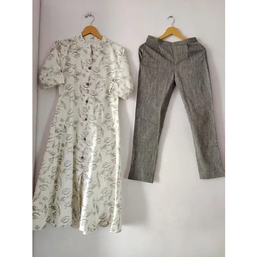 Ladies Cotton Flex Kurti With Pant - Color: Grey And White