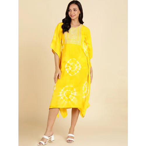 Ladies Chiffon Kaftan Kurti - Color: Yellow