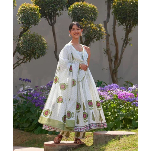 Ladies Cotton Anarkali Salwar Kameez - Color: White