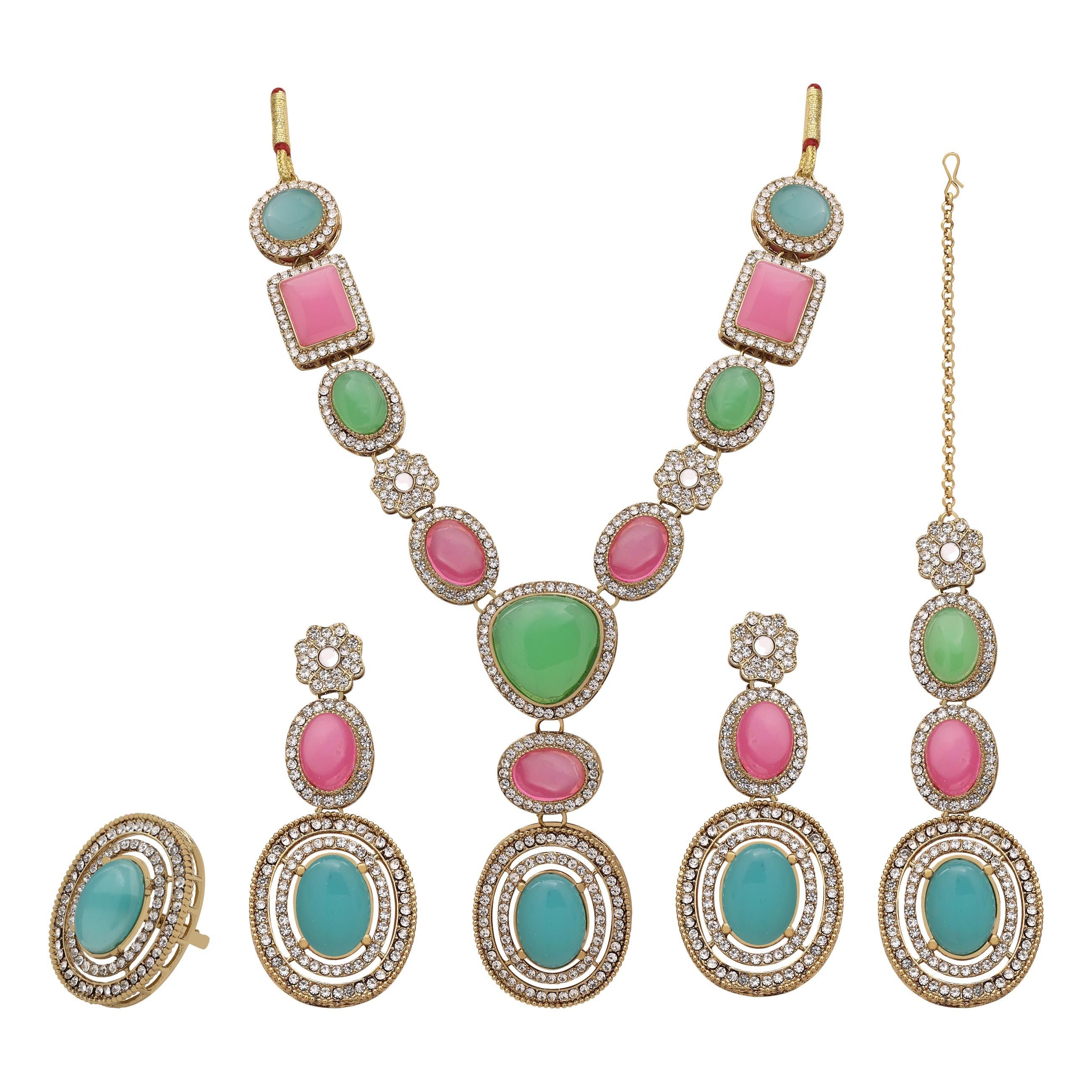 Royal Floral Square Mehandi plated choker necklace set.