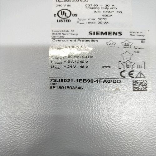 SIEMENS 7SJ8021-1EB90-1FA0/DD OVERCURRENT PROTECTION