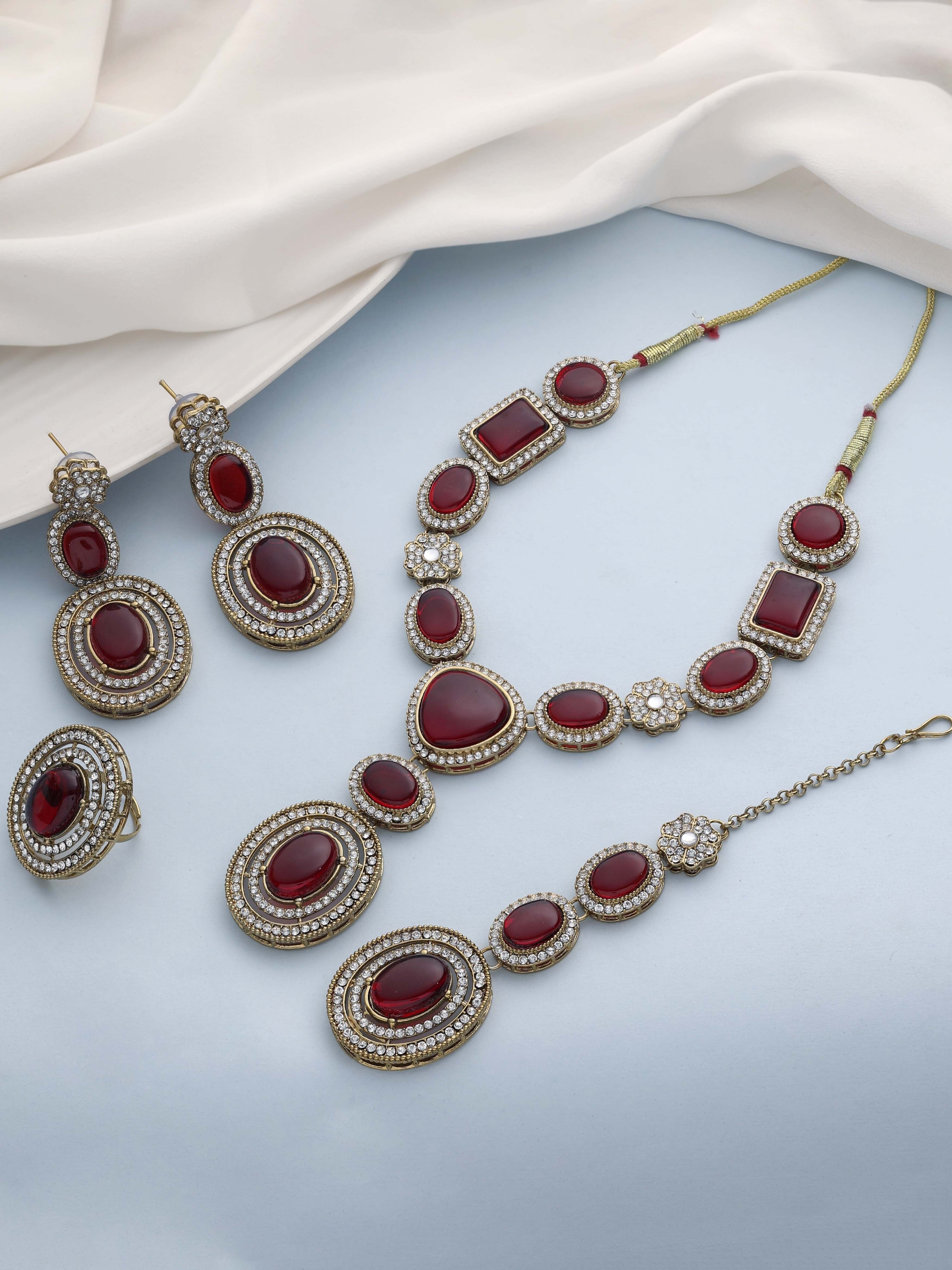 Royal Floral Square Mehandi plated choker necklace set..