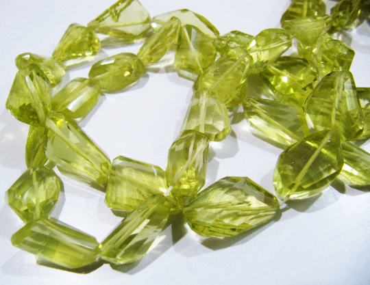 Natural Lemon Quartz Tumbled Shape Faceted 11 to 25mm 10 loose Beads