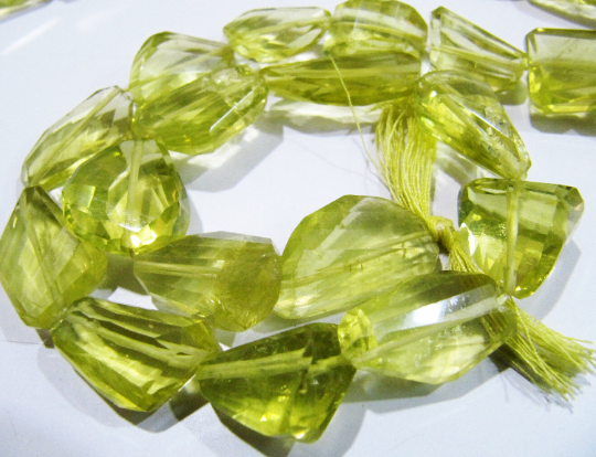 Natural Lemon Quartz Tumbled Shape Faceted 11 to 25mm 10 loose Beads