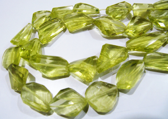 Natural Lemon Quartz Tumbled Shape Faceted 11 to 25mm 10 loose Beads