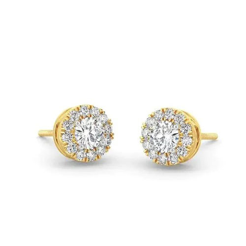 Diamond Earrings - Excellent Cut, Round Brilliant Natural Diamonds, Yellow Gold Fancy Color