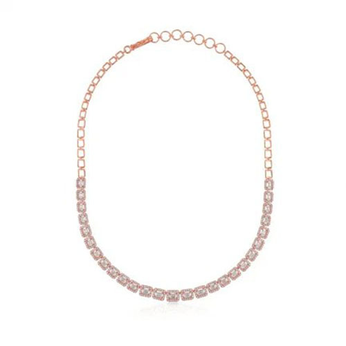DIAMOND NECKLACE - Natural Diamond, Excellent Cut, Emerald Shape, Rose Gold Color | Elegant Luxury Jewelry Piece