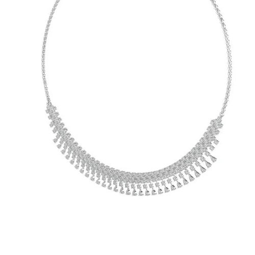Diamond Necklace - Excellent Natural Diamonds, Round Brilliant Cut Silver Color