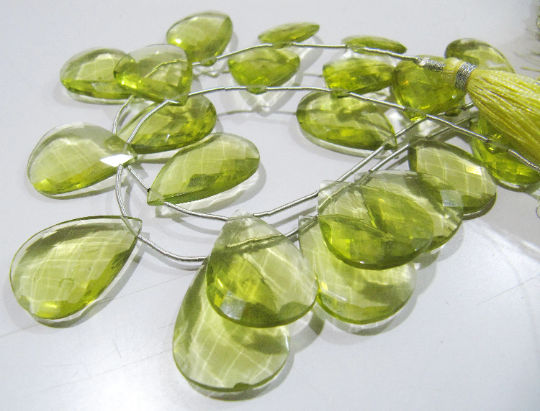 Lemon Hydro Quartz Pear shape Faceted 15x20mm to 18x25mm Strand 8''Long