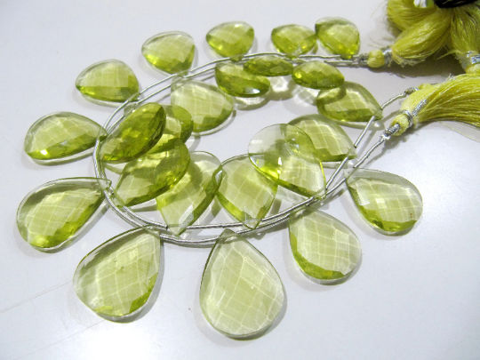 Lemon Hydro Quartz Pear shape Faceted 15x20mm to 18x25mm Strand 8''Long