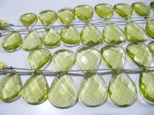 Lemon Hydro Quartz Pear shape Faceted 15x20mm to 18x25mm Strand 8''Long