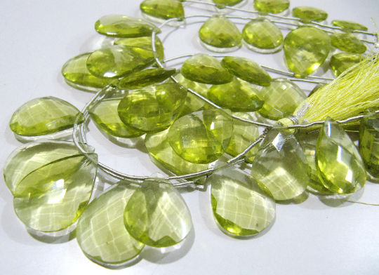 Lemon Hydro Quartz Pear shape Faceted 15x20mm to 18x25mm Strand 8''Long