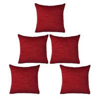 Polyster Plain Cushion Cover Pack Of 5 - 100% Polyester, 16x16 Inches, Red | Square Shape, Zipper For Easy Insertion, Elegant Design