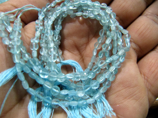 Natural Blue Apatite Faceted Coin shape 4mm Beads Strand 13 Inches Long