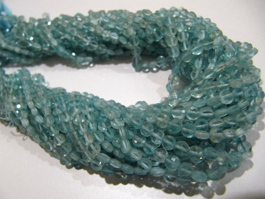 Natural Blue Apatite Faceted Coin shape 4mm Beads Strand 13 Inches Long