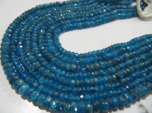 Natural Neon Apatite Rondelle Faceted 5-6mm Beads Strand 13 inch Long