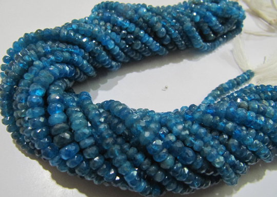 Natural Neon Apatite Rondelle Faceted 5-6mm Beads Strand 13 inch Long