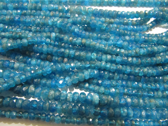 Natural Neon Apatite Rondelle Faceted 5-6mm Beads Strand 13 inch Long