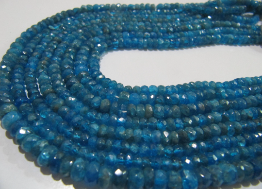 Natural Neon Apatite Rondelle Faceted 5-6mm Beads Strand 13 inch Long