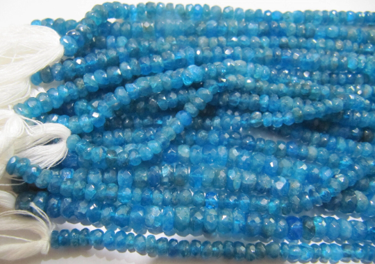 Natural Neon Apatite Rondelle Faceted 5-6mm Beads Strand 13 inch Long