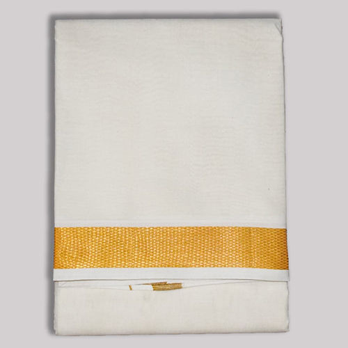 60K Gold Jari Readymade Border Dhoti - Color: White