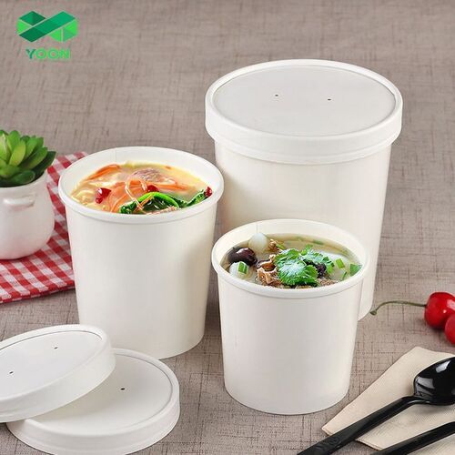 Paper Food Container With Lid (White) - Color: White