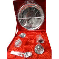 German Silver Pooja Thali Set - Polished Finish, 5.5 Inch Diameter | Silver Color Crafted From Durable German Silver Material