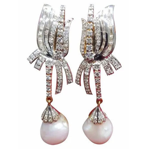 Pearl Hanging Diamond Earrings