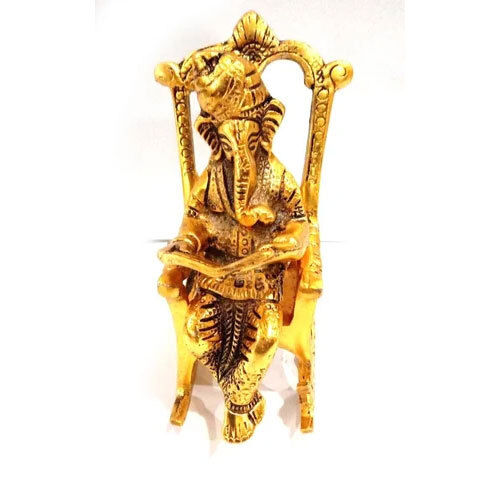 Chair Design Brass Ganesh Statue - Color: Golden