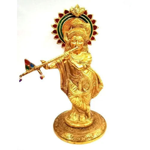 Brass Krishna Statue - Color: Golden