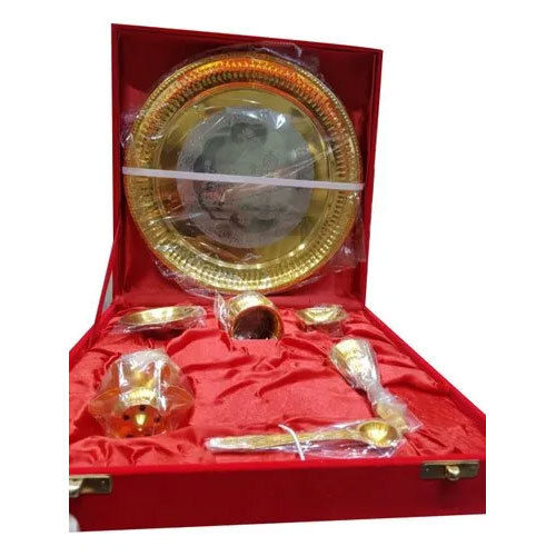 Gold Plated Pooja Thali Set - Size: Standard