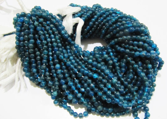 Natural Genuine Neon Apatite Round Plain 4-5mm Beads Strand 13 Inches Long