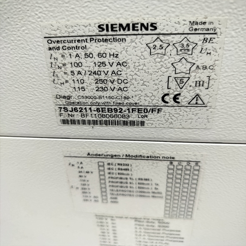 SIEMENS 7SJ6211-6EB92-1FE0/FF OVERCURRENT PROTECTION